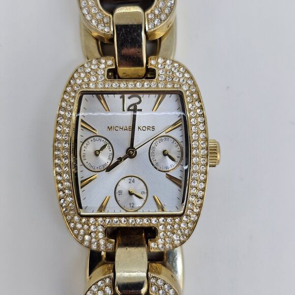 Michael Kors Women Watch 28MM Gray Dial Gold Band 5.75" New Battery HEAVY WATCH - Picture 3 of 12